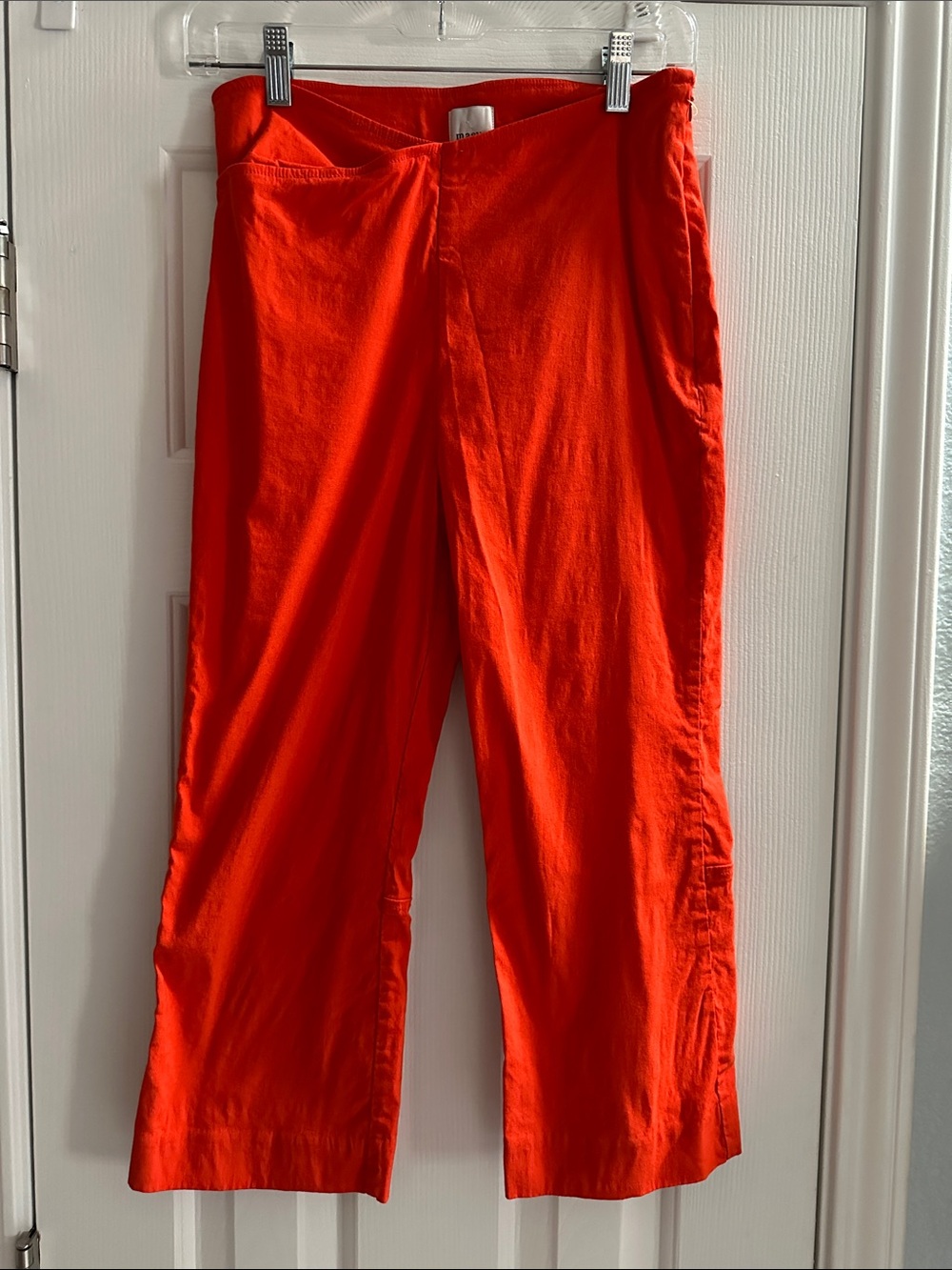 Anthropologie Maeve Coral Red Capris Women’s 6 Stretchy Linen Blend Y2K